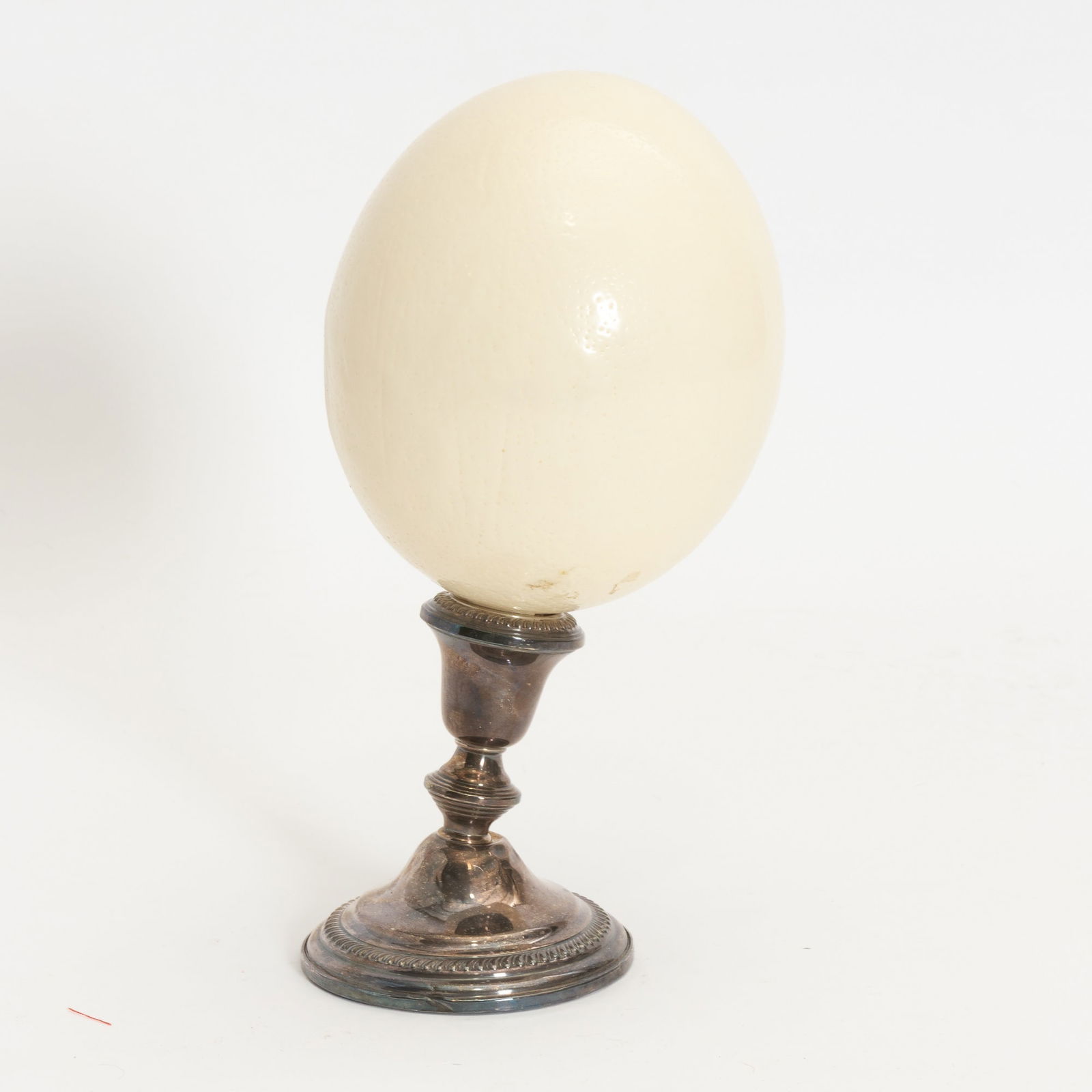 Sterling Silver Candlestick with Mounted Ostrich Egg: 10" h