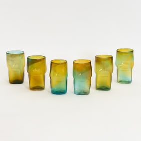Set of Six Handblown Green Drinking Glasses