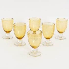 Set of Six Amber Colored Blown Glass Goblets