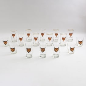 Set of Twelve Painted Fox Highball Glasses