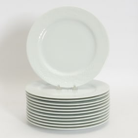 Set of Twelve Philippe Deshoulieres Ceramic Leaf Pattern Plates