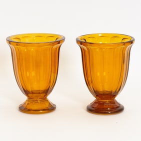 Pair of Amber Glass Urns