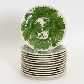 Set of Twelve Majolica Leaf Pattern Plates