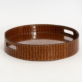 Faux Alligator Leather Round Tray