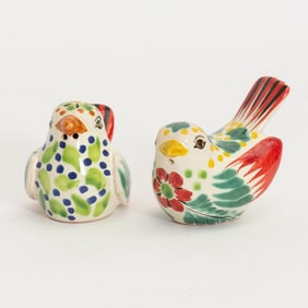 Pair of Mexican Ceramic Bird Form Shakers