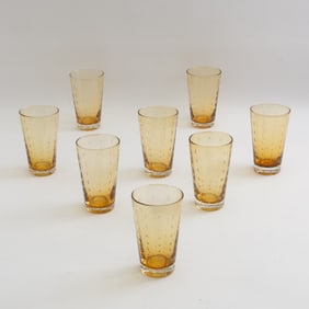 Set of Eight Amber Pint Bubble Glasses
