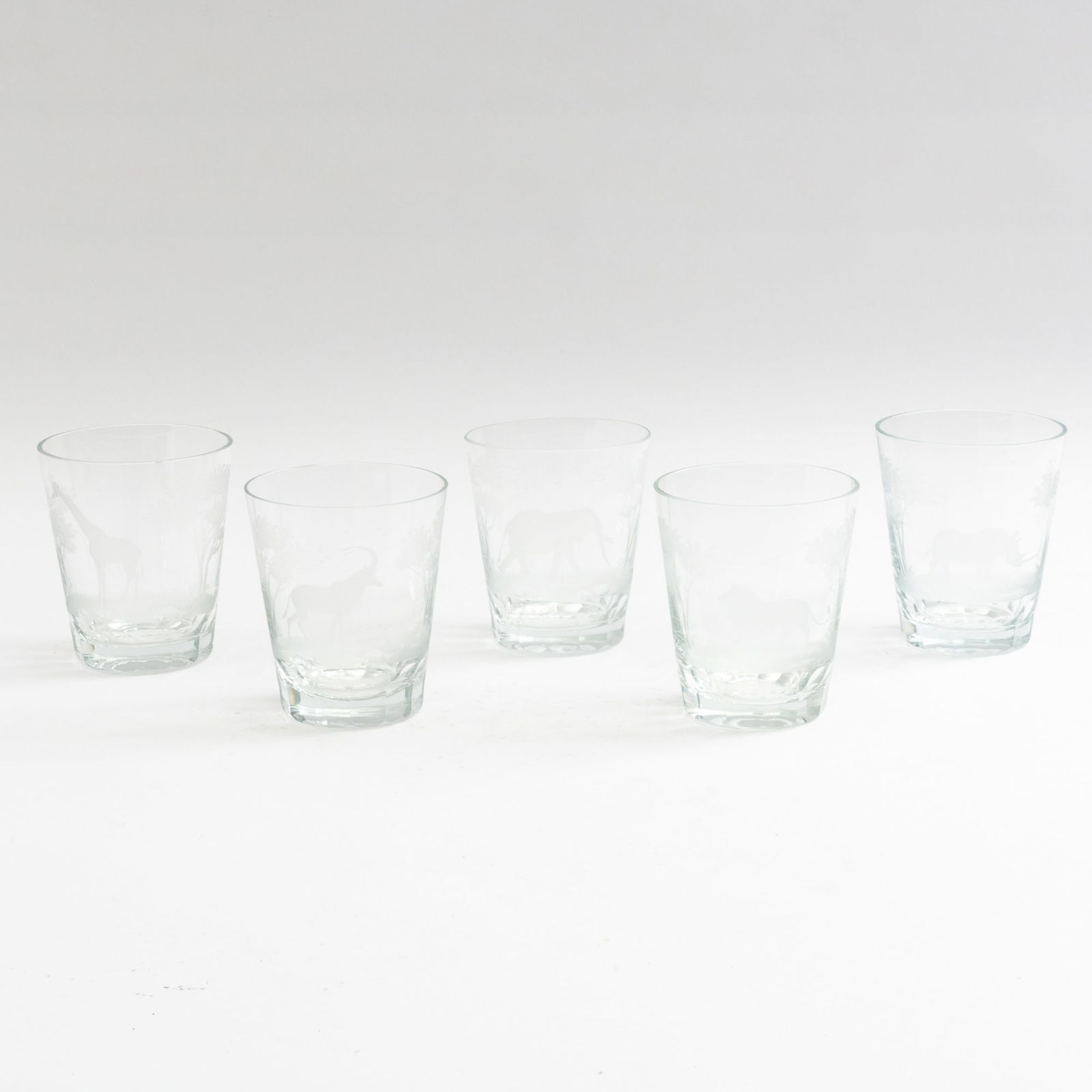 Set of Five Animal Pattern Etched Glass Tumblers (1 of 6)