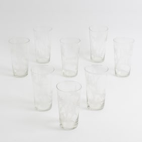 Set of Eight Deer Patterned Etched Highball Glasses