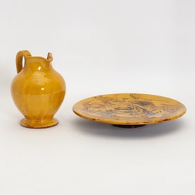 Yellow Agateware Footed Plate