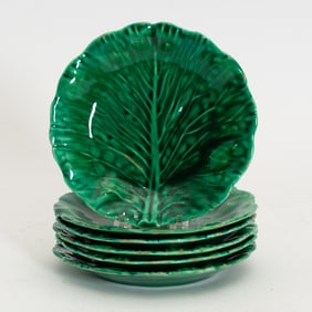 Set of Six Majolica Lettuce Plates