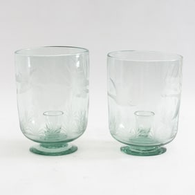Pair of Etched Glass Hurricanes