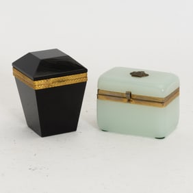 Two Brass and Colored Glass Trinket Boxes