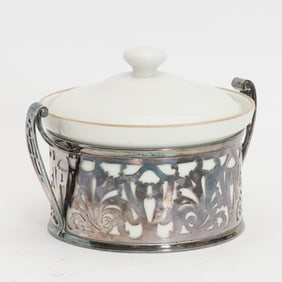Aluminite Frugier Limoges Silverplate Mounted Ceramic Tureen