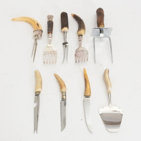 Group of Eight Antler-Handled Serveware