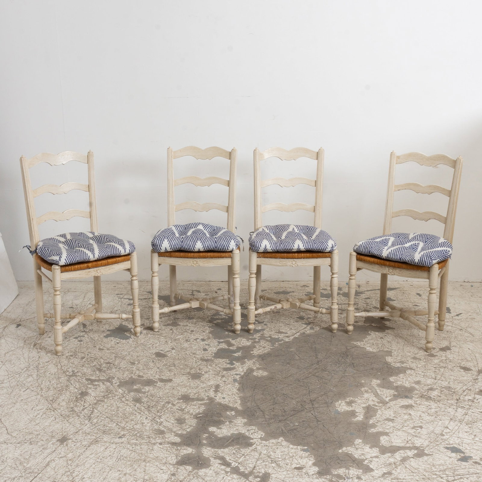 Set of Four White Painted Ladder Back Rush-Seated Chairs (1 of 5)