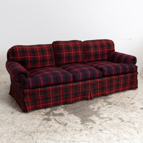 Red Tartan Pattern Upholstered Sofa