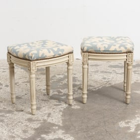 Pair of Louis XVI Style Painted and Upholstered Stools