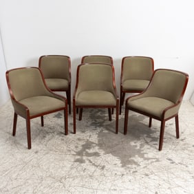 Set of Six Ward Bennett Cherrywood Upholstered Armchairs
