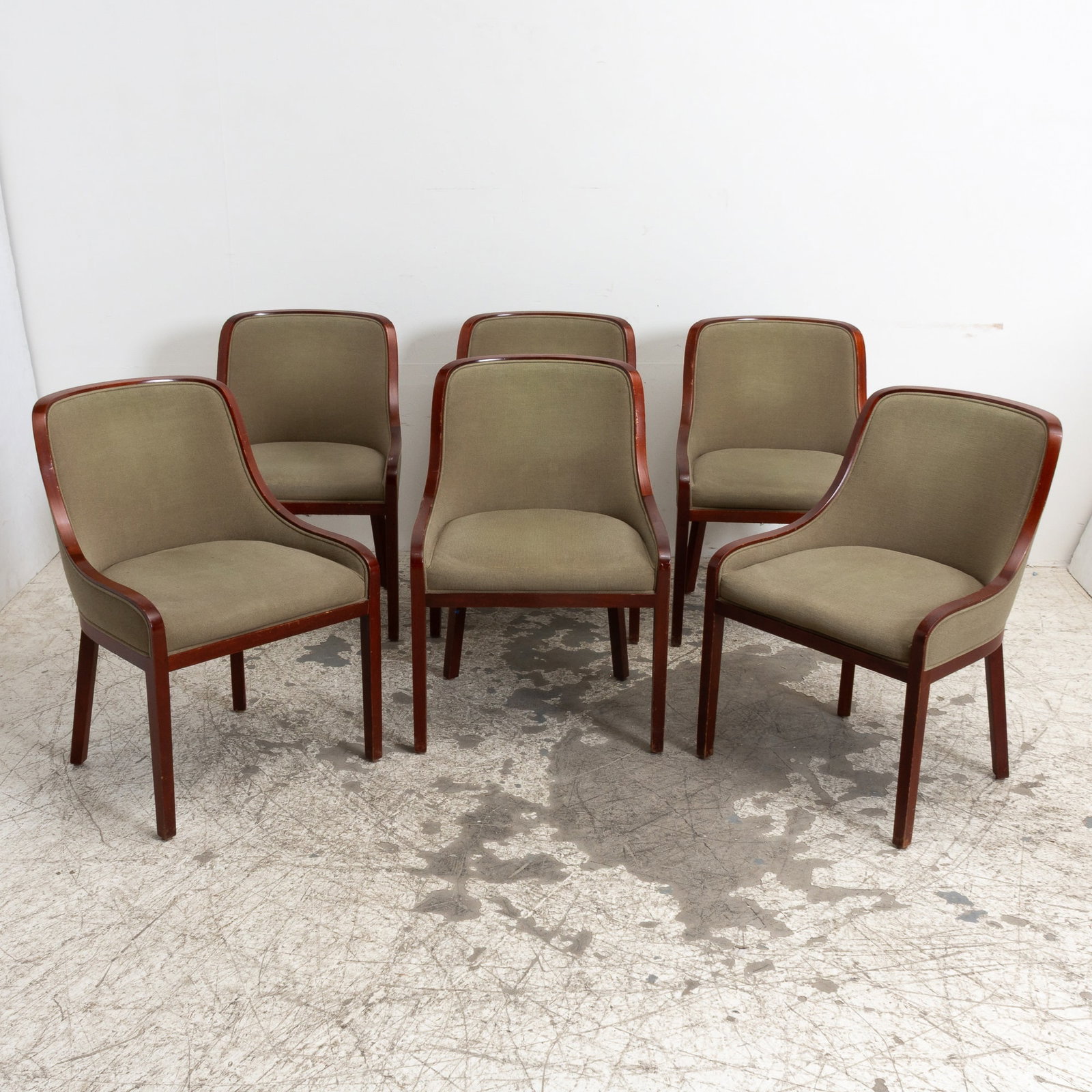 Set of Six Ward Bennett Cherrywood Upholstered Armchairs (1 of 8)