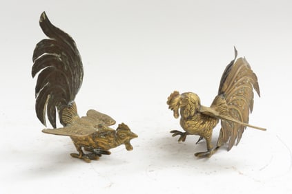 Pair of Brass Roosters