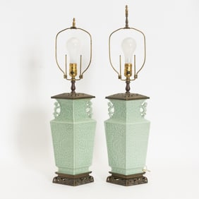 Pair of Celadon Table Lamps
