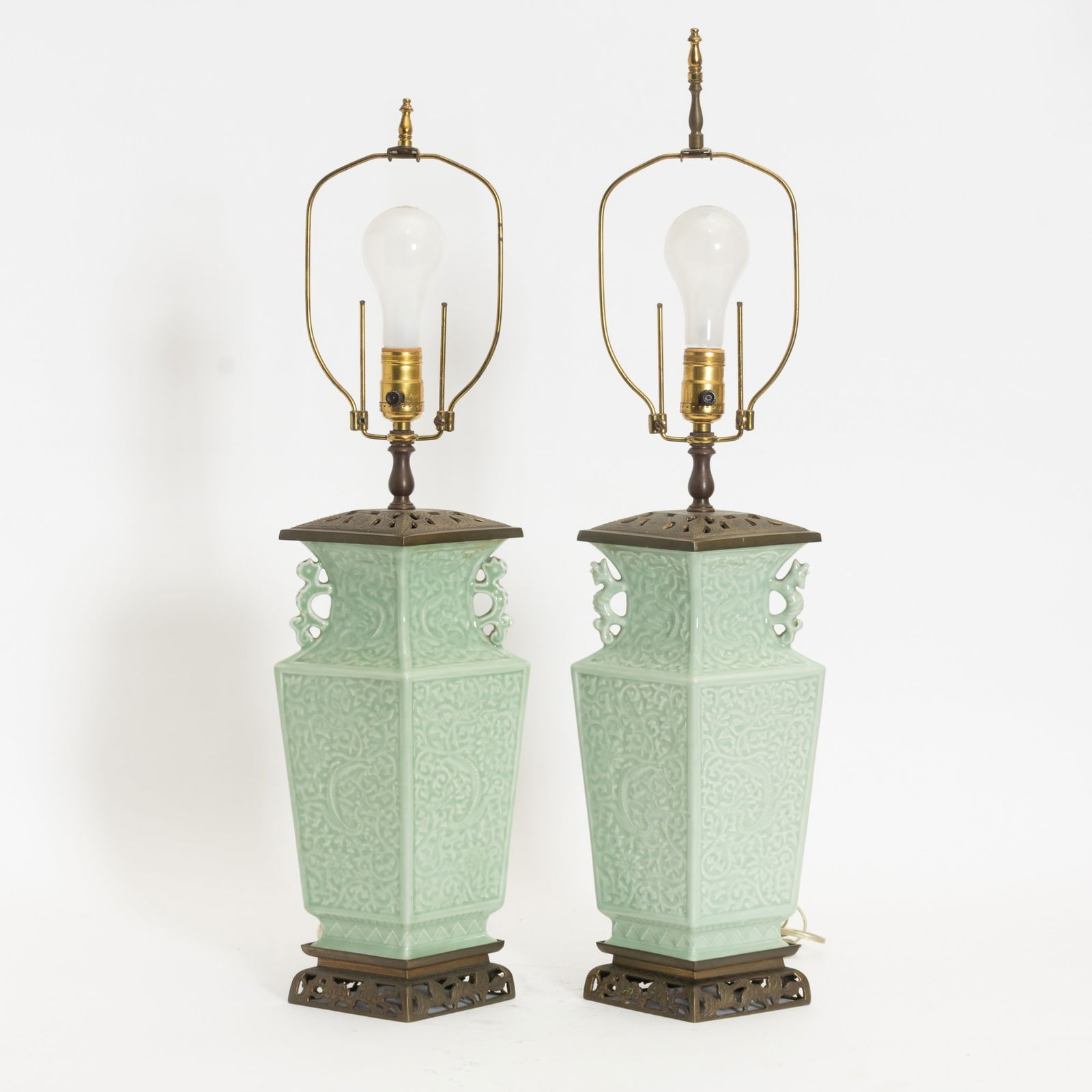 Pair of Celadon Table Lamps (1 of 8)
