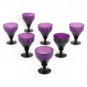 Set of Seven Amethyst Glass Stemware