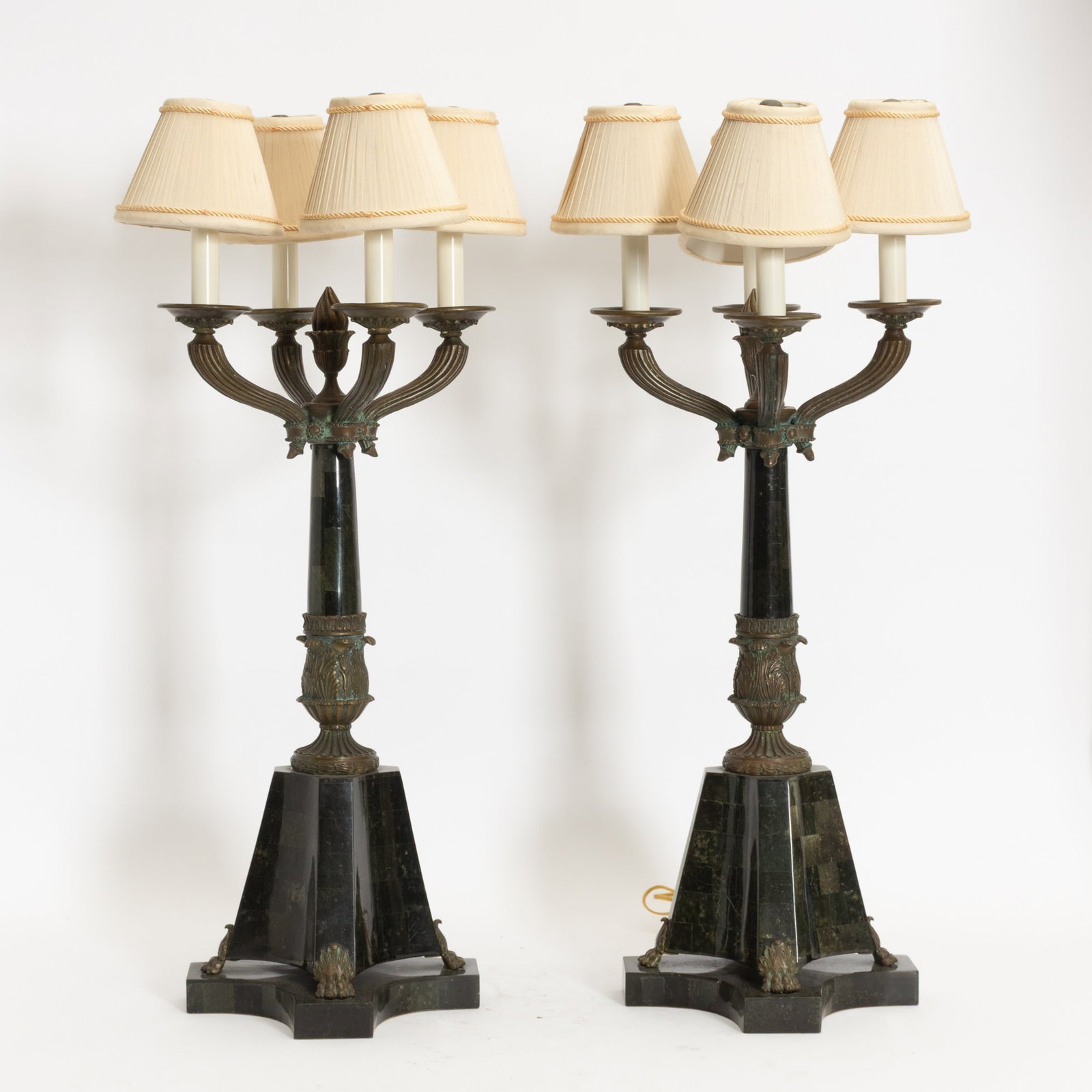 Pair of Marble and Bronze Candlestick Form Lamps (1 of 7)