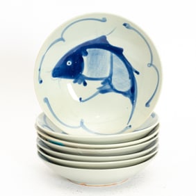 Set of Seven Chinese Hand-Painted Porcelain Bowls