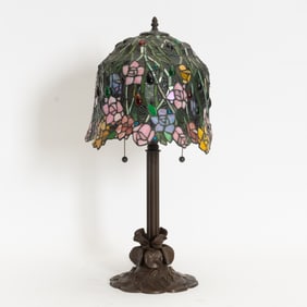 Tiffany Style Bronze and Stained Glass Lamp