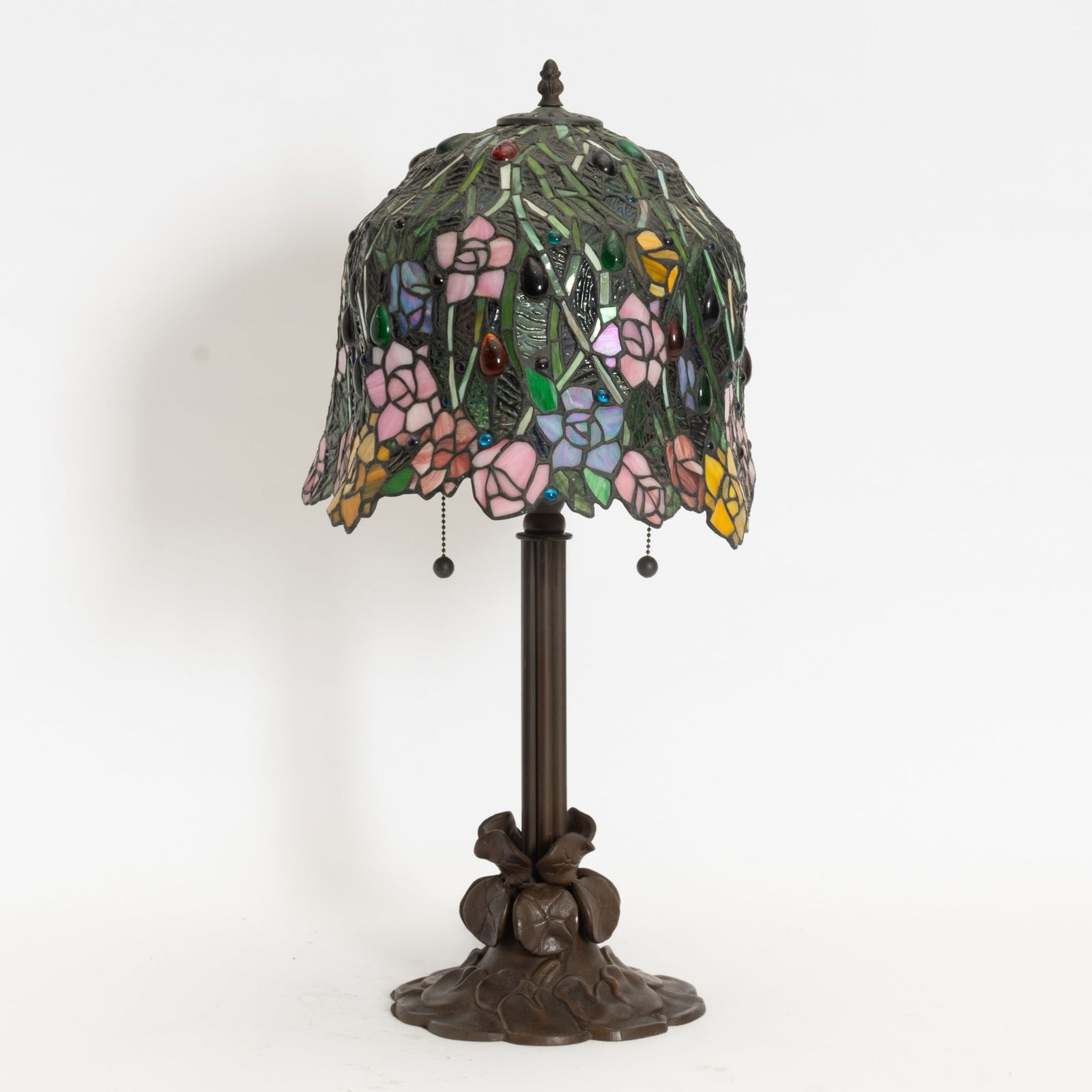 Tiffany Style Bronze and Stained Glass Lamp (1 of 8)