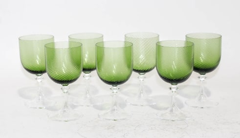 Set of Seven Green Glass Goblets