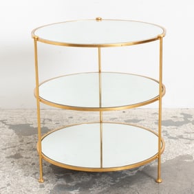 Gilt-Metal Three-Tier Mirrored Occasional Table