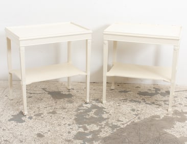 Pair of White Painted Two-Tier End Tables