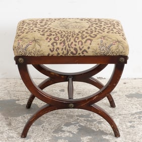 Wood Upholstered Curule Stool