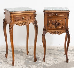 Two Louis XV Style Marble Top Night Tables