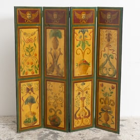 Paint Decorated Four-Panel Screen