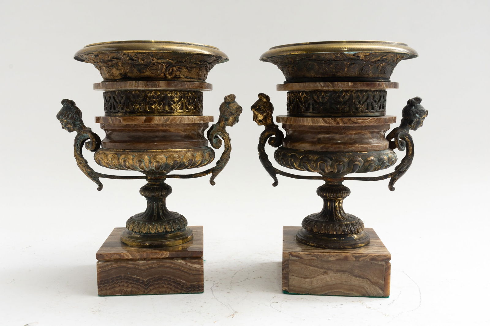 Pair of Neoclassical Style Gilt-Metal Mounted Marble Urns (1 of 9)