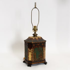 Asian Style Painted Wood Box Form Lamp