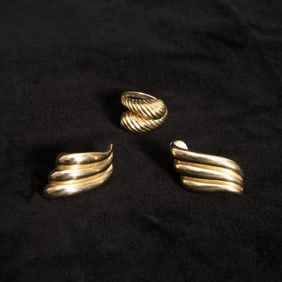 Gold Ring and Dankner Pair of Earclips