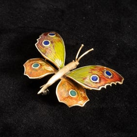 18 KT Gold and Enamel Butterfly Brooch