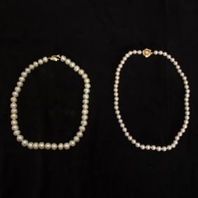 Baroque Freshwater Pearl Necklace with Gold Clasp and Cultured Pearl Necklace with Gold Clasp