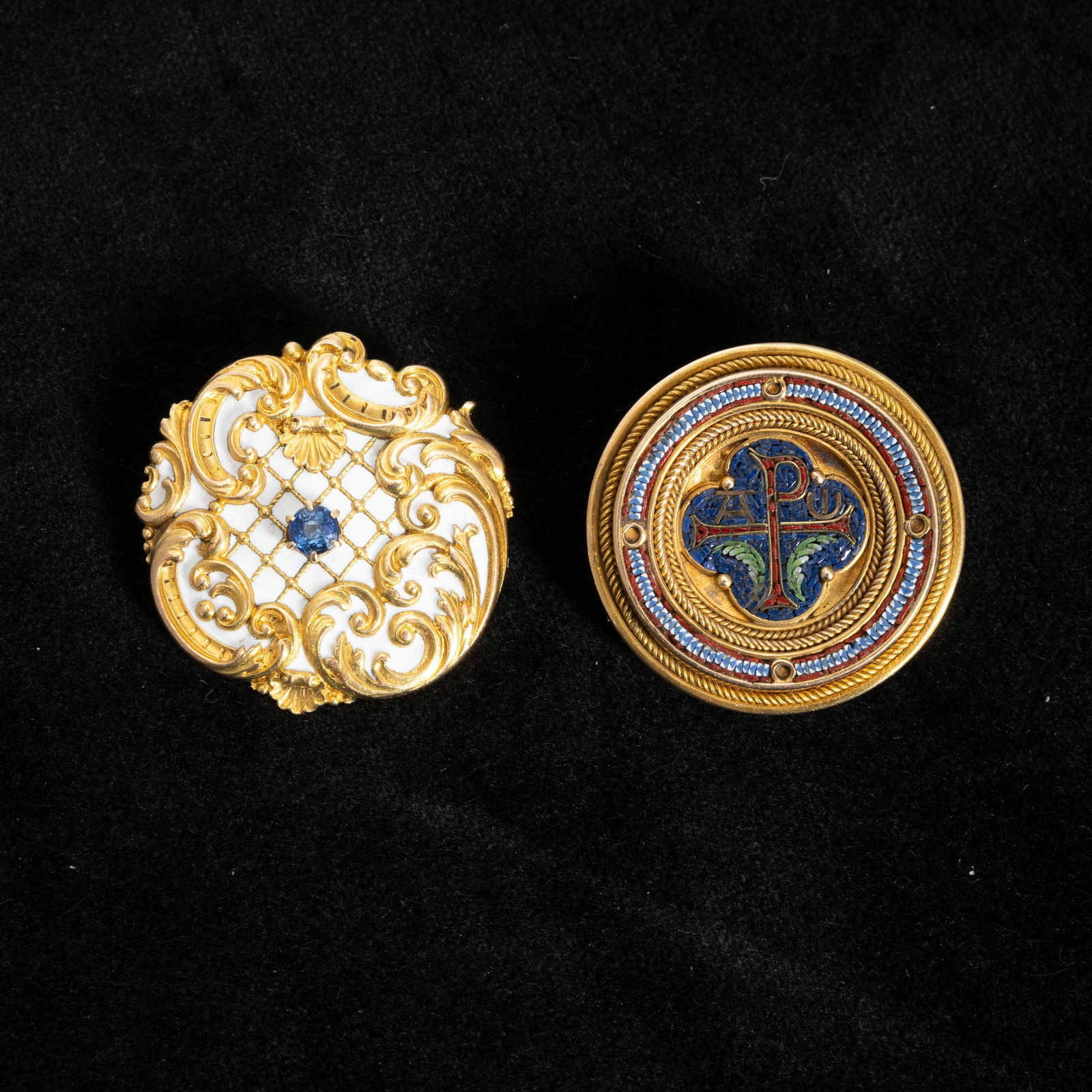 Two Antique Gold, Enamel and Micromosaic Brooches (1 of 4)