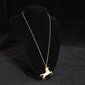 Two-Color Gold and Diamond Horse Pendant with Chain Necklace