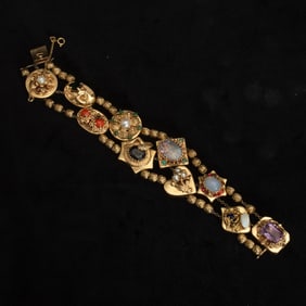 14KT Gold, Gem Set, and Cameo Bracelet