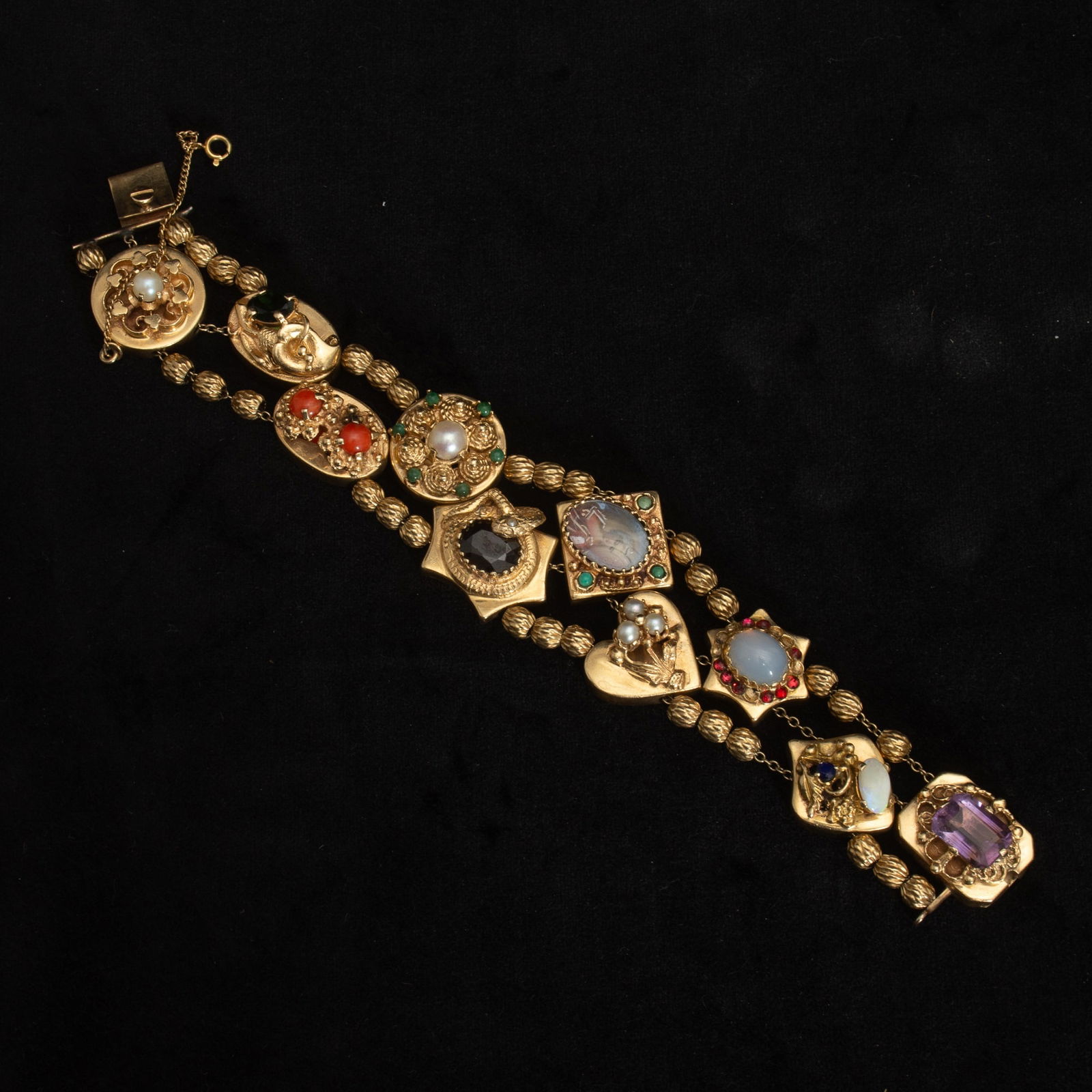 14KT Gold, Gem Set, and Cameo Bracelet (1 of 6)