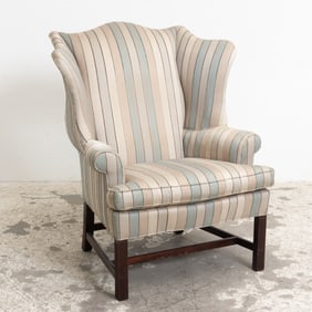 Stickley Stripped Upholstered Wing-Back Chair