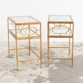 Pair of Gilt-Metal and Glass Two-Tier End Tables