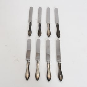 Set of Eight Etched Sterling Handled Butter Knives