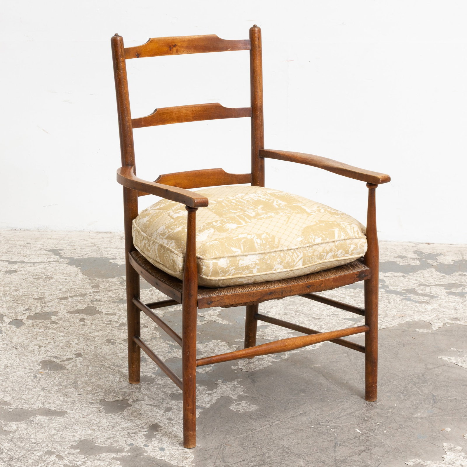 Country Style Ladder Back Armchair: With rush seating (32" h x 21 1/4" w x 17" d)
